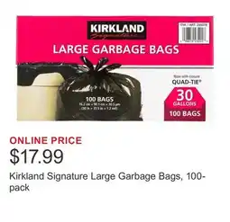 Costco Kirkland Signature Large Garbage Bags, 100-pack offer