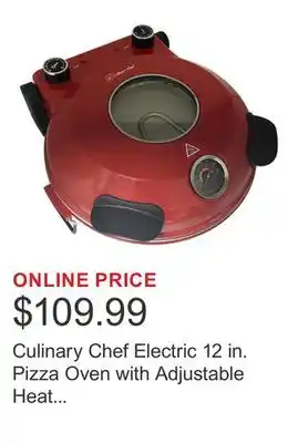 Costco Culinary Chef Electric 12 in. Pizza Oven with Adjustable Heat Control and Removable Pizza Stone offer