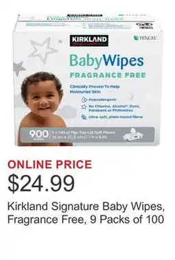 Costco Kirkland Signature Baby Wipes, Fragrance Free, 9 Packs of 100 offer