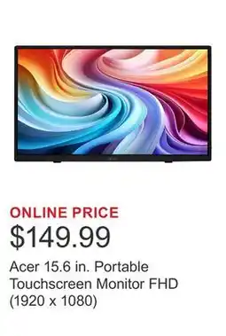 Costco Acer 15.6 in. Portable Touchscreen Monitor FHD (1920 x 1080) offer