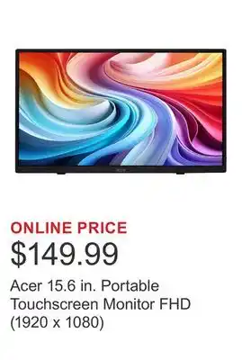 Costco Acer 15.6 in. Portable Touchscreen Monitor FHD (1920 x 1080) offer