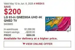 Costco LG 65-in QNED80A UHD 4K QNED TV offer