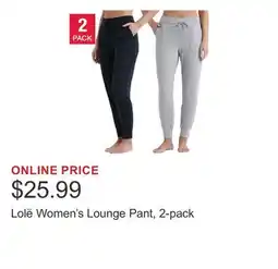 Costco Lolë Women's Lounge Pant, 2-pack offer