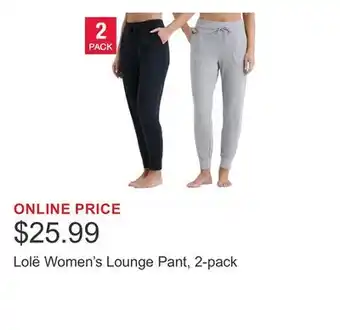 Costco Lolë Women's Lounge Pant, 2-pack offer