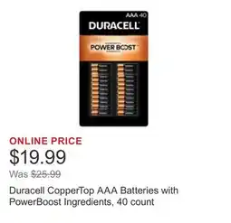 Costco Duracell CopperTop AAA Batteries with PowerBoost Ingredients, 40 count offer