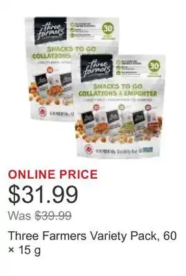 Costco Three Farmers Variety Pack, 60 × 15 g offer