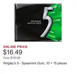 Costco Wrigley's 5 - Spearmint Gum, 10 × 15 pieces offer