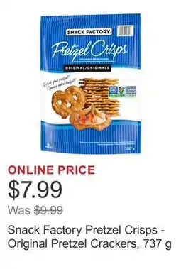 Costco Snack Factory Pretzel Crisps - Original Pretzel Crackers, 737 g offer