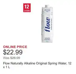 Costco Flow Naturally Alkaline Original Spring Water, 12 x 1 L offer