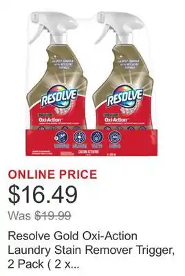 Costco Resolve Gold Oxi-Action Laundry Stain Remover Trigger, 2 Pack ( 2 x 550 mL) offer