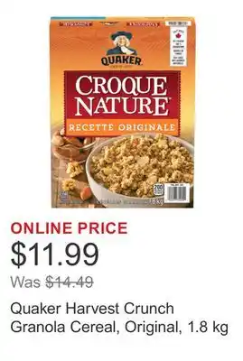 Costco Quaker Harvest Crunch Granola Cereal, Original, 1.8 kg offer