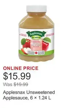 Costco Applesnax Unsweetened Applesauce, 6 × 1.24 L offer