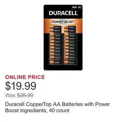Costco Duracell CopperTop AA Batteries with Power Boost Ingredients, 40 count offer