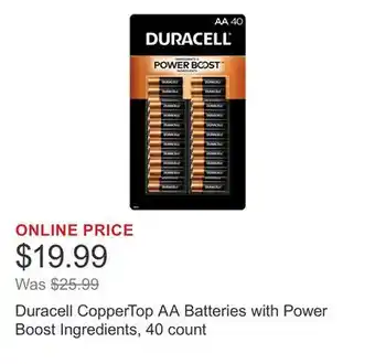 Costco Duracell CopperTop AA Batteries with Power Boost Ingredients, 40 count offer