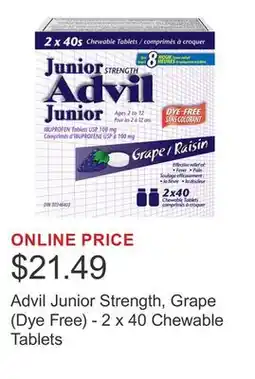 Costco Advil Junior Strength, Grape (Dye Free) - 2 x 40 Chewable Tablets offer