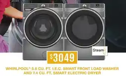 TA Appliances & Barbecues WHIRLPOOL 5.8 CU. FT. I. E. C. SMART FRONT LOAD WASHER AND 7.4 CU. FT. SMART ELECTRIC DRYER offer