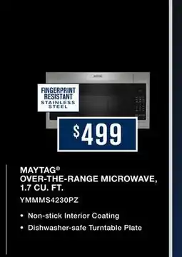 TA Appliances & Barbecues MAYTAG OVER-THE-RANGE MICROWAVE, 1.7 CU. FT offer