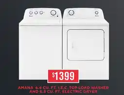 TA Appliances & Barbecues AMANA 4.4 CU. FT. I. E. C. TOP LOAD WASHER AND 6.5 CU. FT. ELECTRIC DRYER offer