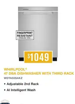 TA Appliances & Barbecues WHIRLPOOL 47 DBA DISHWASHER WITH THIRD RACK offer