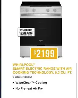 TA Appliances & Barbecues WHIRLPOOL SMART ELECTRIC RANGE WITH AIR COOKING TECHNOLOGY, 5.3 CU. FT offer