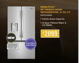 TA Appliances & Barbecues WHIRLPOOL 36 FRENCH-DOOR, REFRIGERATOR, 31 CU. FT offer
