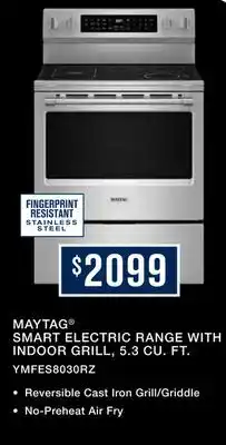 TA Appliances & Barbecues MAYTAG SMART ELECTRIC RANGE WITH INDOOR GRILL, 5.3 CU. FT offer
