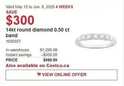 Costco 14kt round diamond 0.50 ct band offer