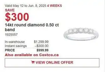 Costco 14kt round diamond 0.50 ct band offer