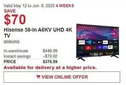 Costco Hisense 58-in A6KV UHD 4K TV offer