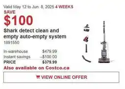 Costco Shark detect clean and empty auto-empty system offer
