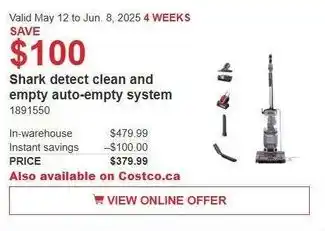 Costco Shark detect clean and empty auto-empty system offer