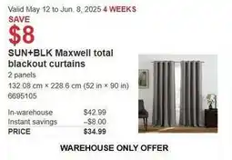 Costco SUN+BLK Maxwell total blackout curtains offer