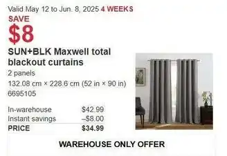 Costco SUN+BLK Maxwell total blackout curtains offer