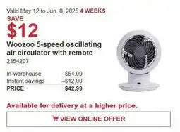 Costco Woozoo 5-speed oscillating air circulator with remote offer