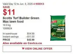 Costco Scotts Turf Builder Green Max lawn food offer