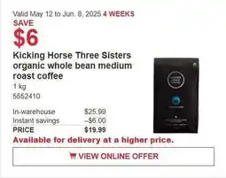 Costco Kicking Horse Three Sisters organic whole bean medium roast coffee offer