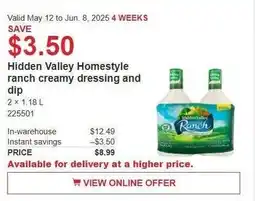 Costco Hidden Valley Homestyle ranch creamy dressing and dip offer