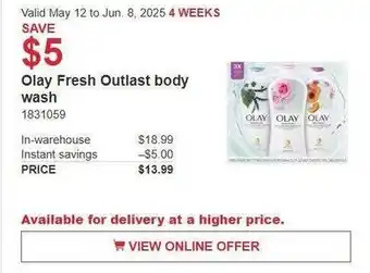 Costco Olay Fresh Outlast body wash offer