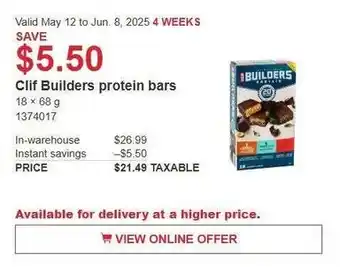 Costco Clif Builders protein bars offer
