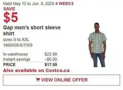 Costco Gap men's short sleeve shirt offer