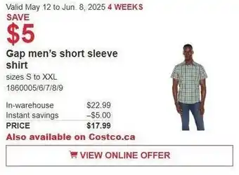 Costco Gap men's short sleeve shirt offer