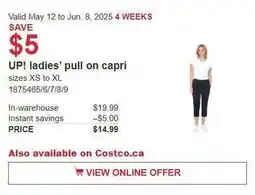 Costco UP! ladies' pull on capri offer