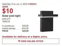 Costco Solar post light offer