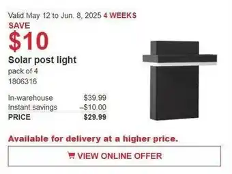 Costco Solar post light offer