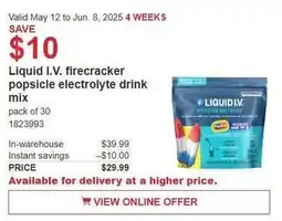 Costco Liquid I.V. firecracker popsicle electrolyte drink mix offer