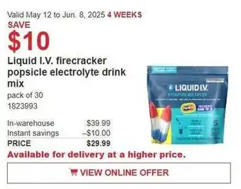 Costco Liquid I.V. firecracker popsicle electrolyte drink mix offer
