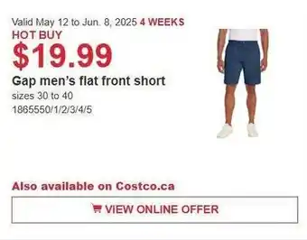 Costco Gap men's flat front short offer