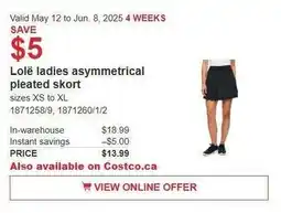 Costco Lolë ladies asymmetrical pleated skort offer
