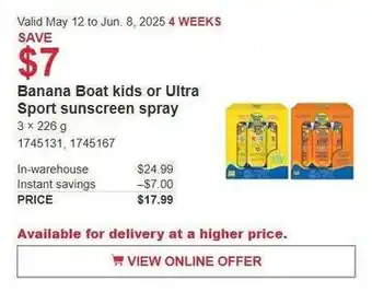 Costco Banana Boat kids or Ultra Sport sunscreen spray offer