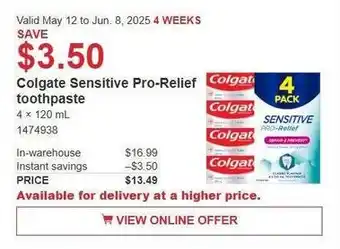 Costco Colgate Sensitive Pro-Relief toothpaste offer